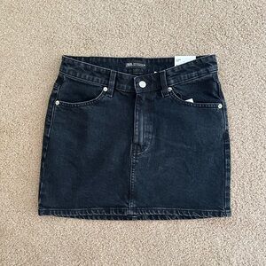Zara black denim “hi rise” mini skirt